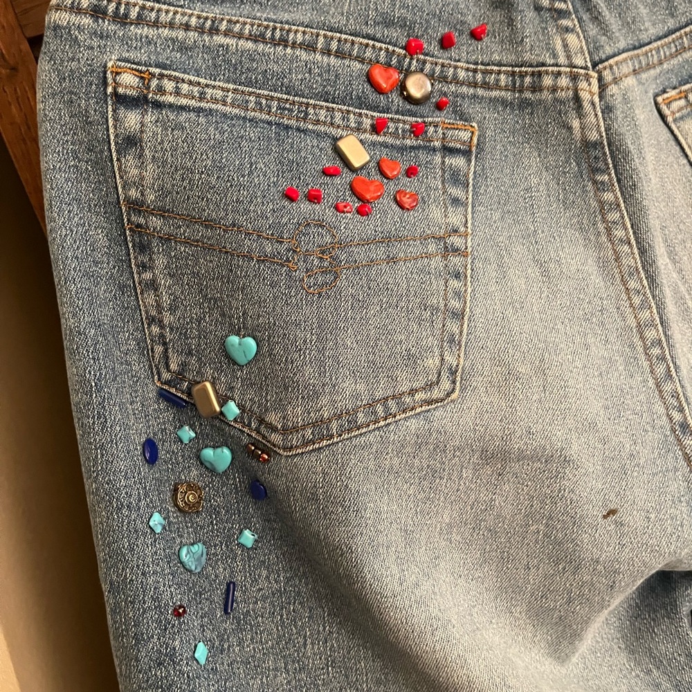 Blumarine Blue Flare Jeans with Colorful Embellishments